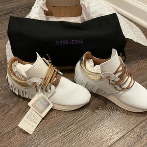 ESSEUTESSE White Fringe Leather Designer Sneaker